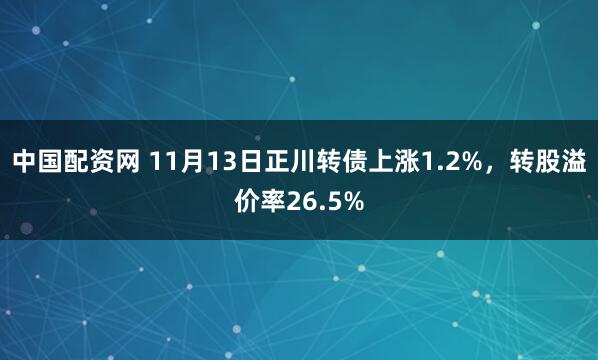 中国配资网 11月13日正川转债上涨1.2%，转股溢价率26.5%